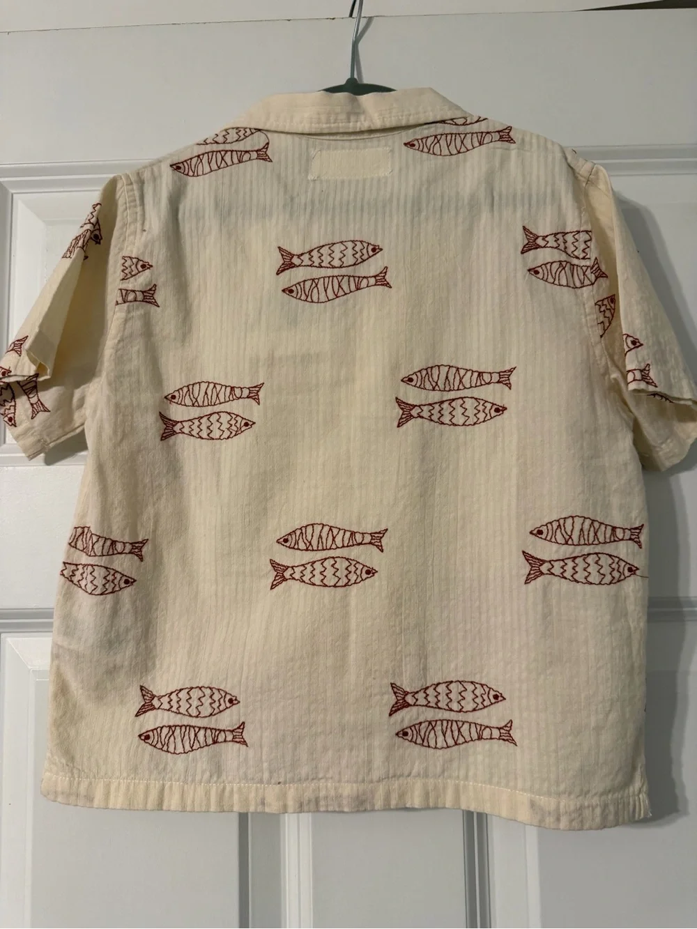 ZARA Kids Cream Short-Sleeve Button-Up Shirt with Red Fish Print